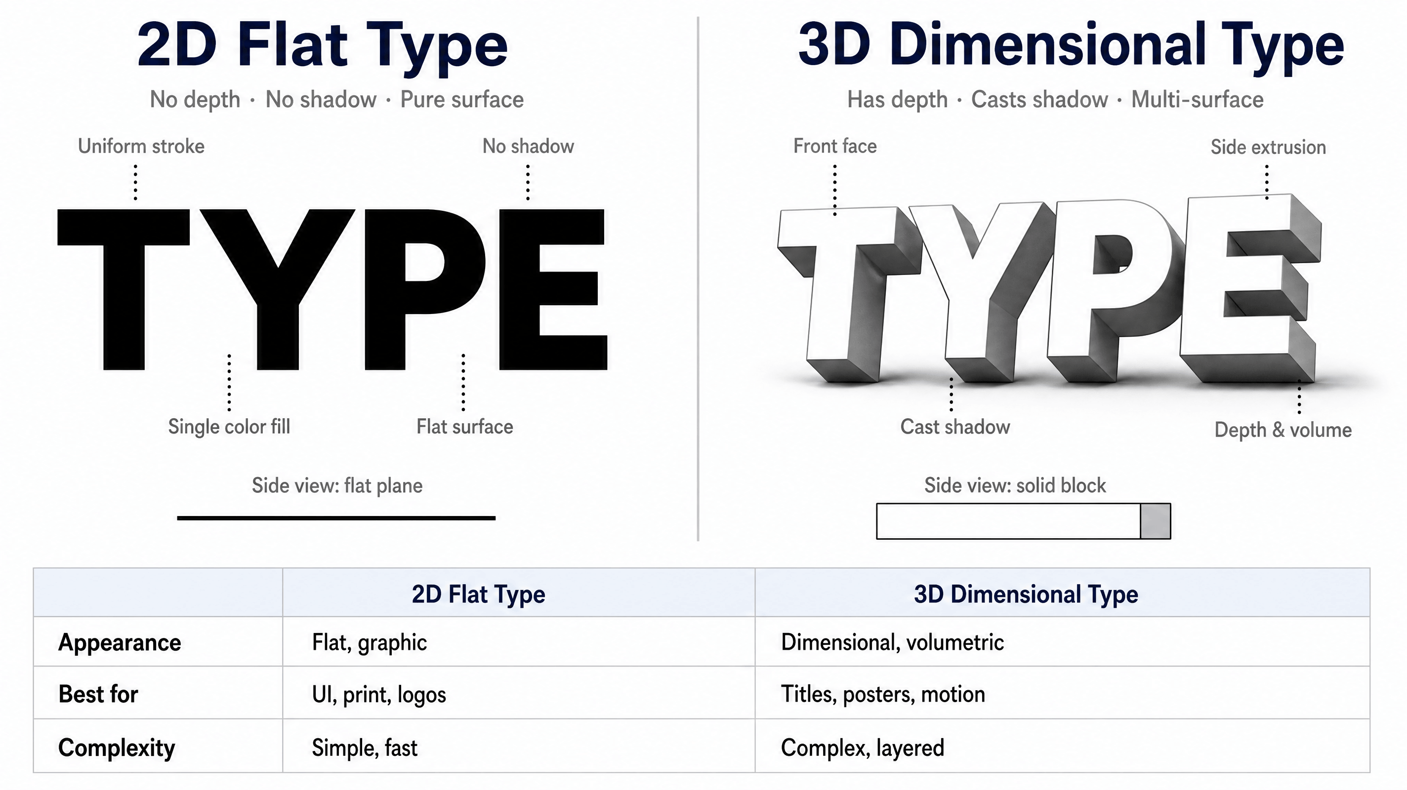 2D font vs 3D font