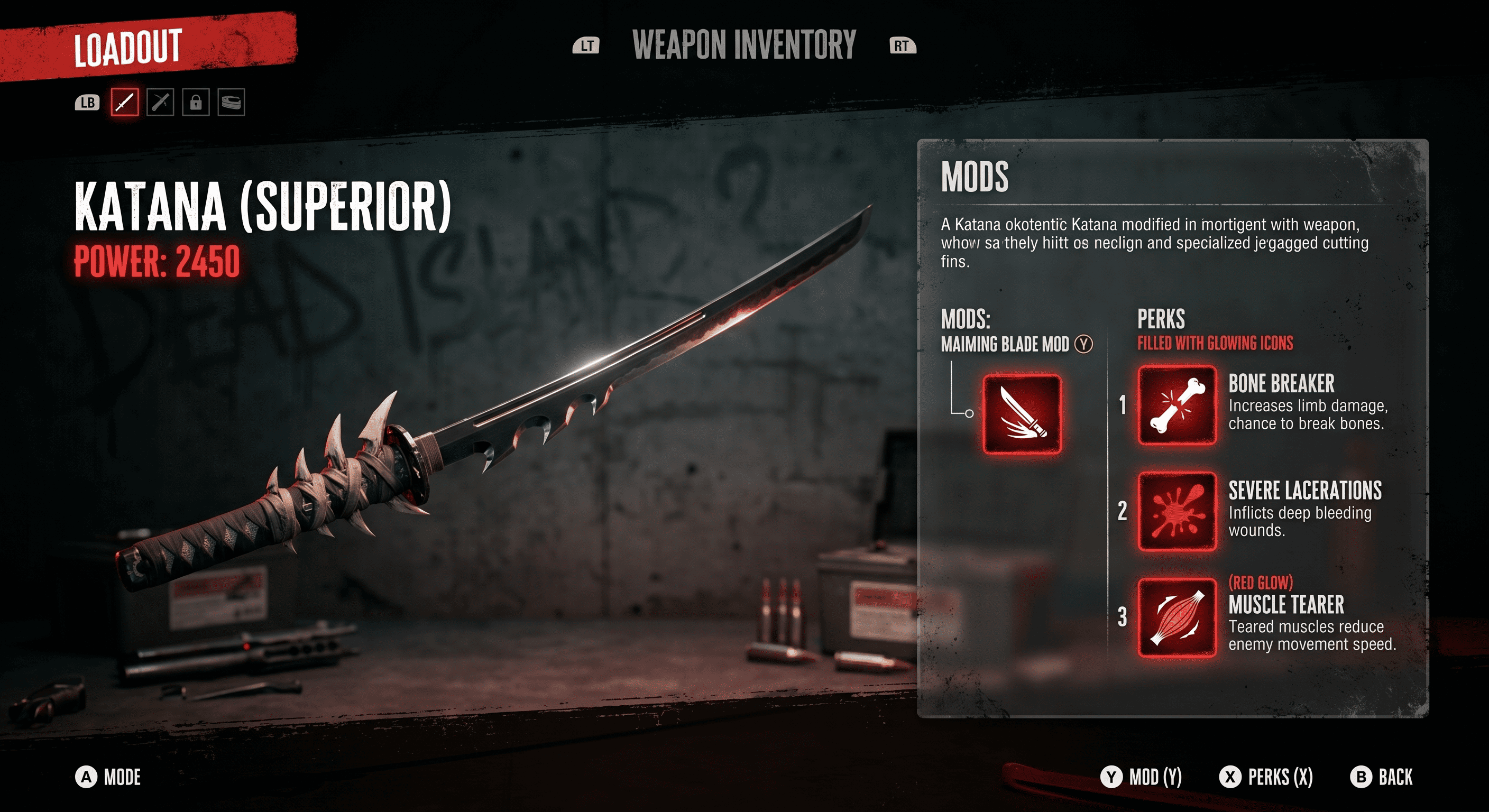 Katana with Maiming mod