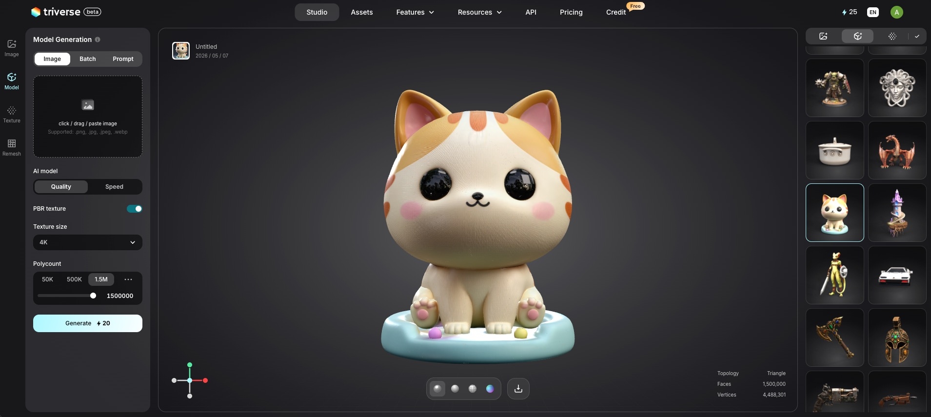 cat tabletop 3D printing generated by Triverse AI