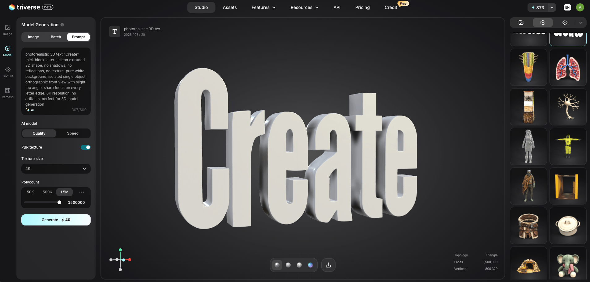 generate 3D font in Triverse AI