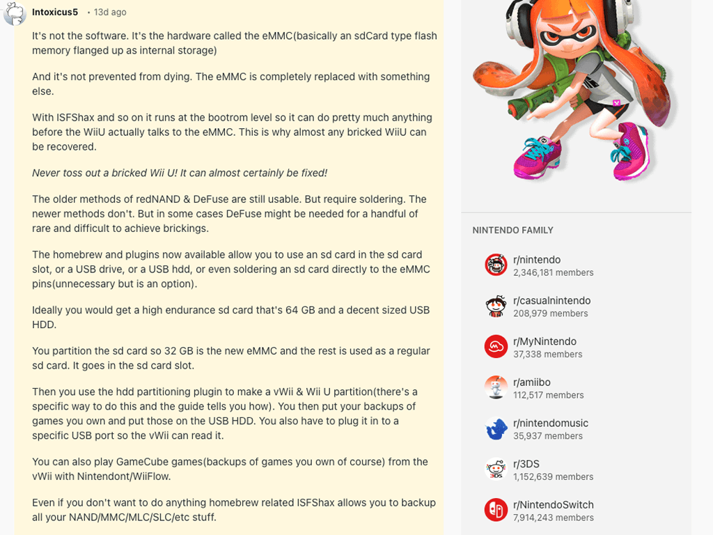 Reddit comment about installing Wii U