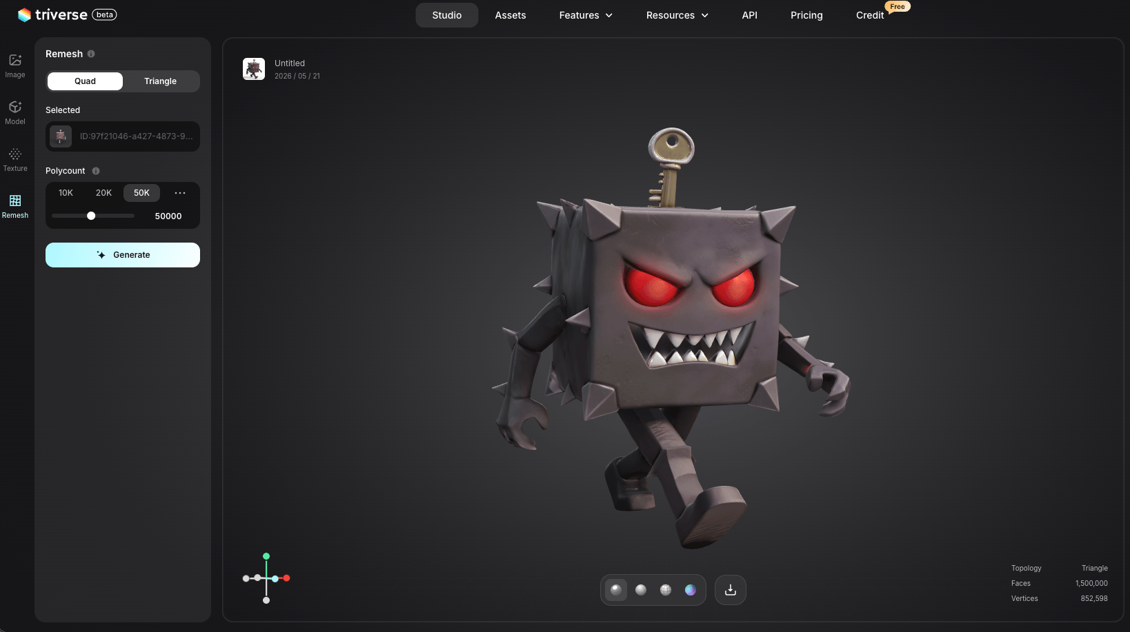 remesh 3D model In Triverse