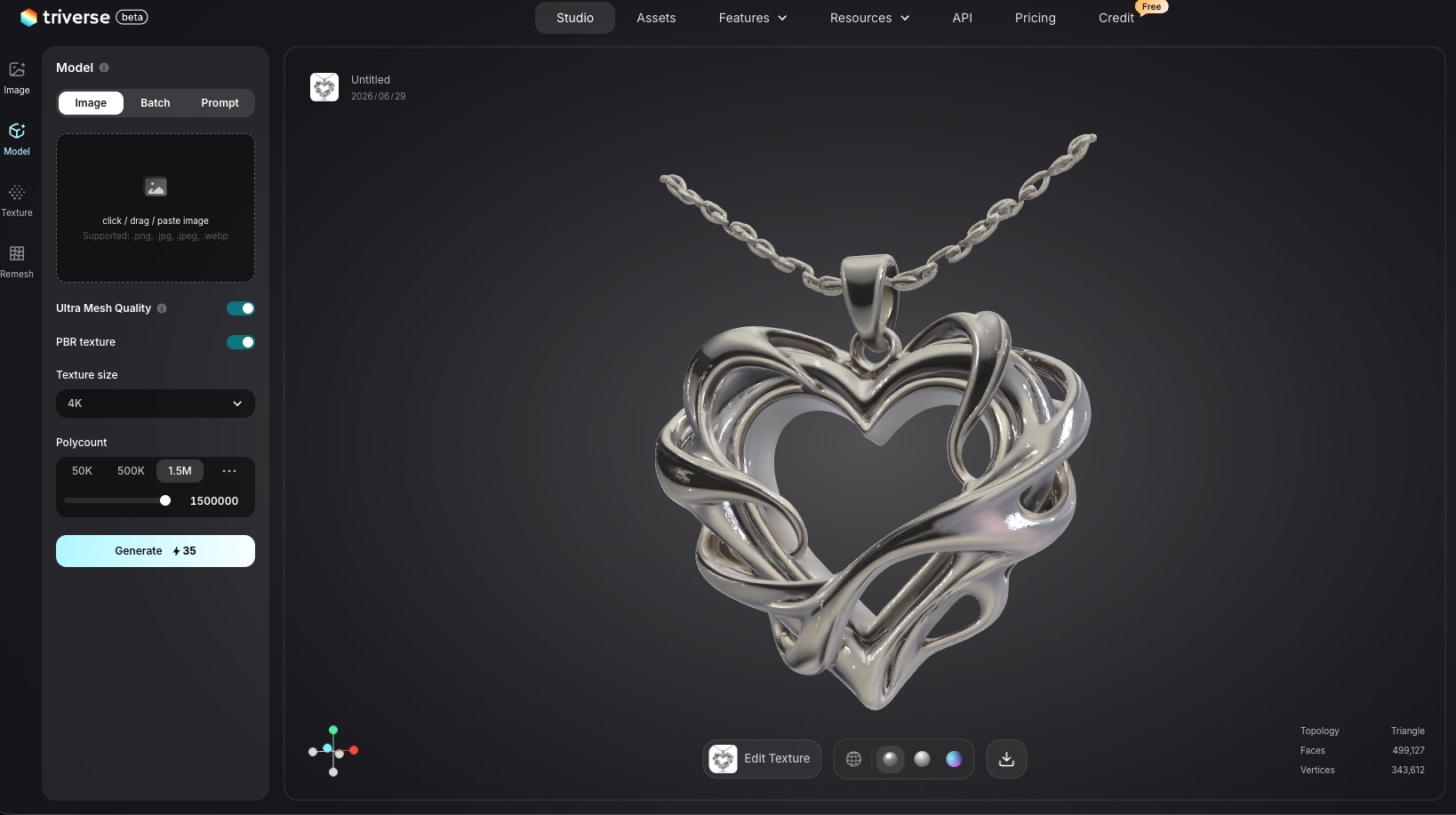 ring 3D model generated by Triverse AI