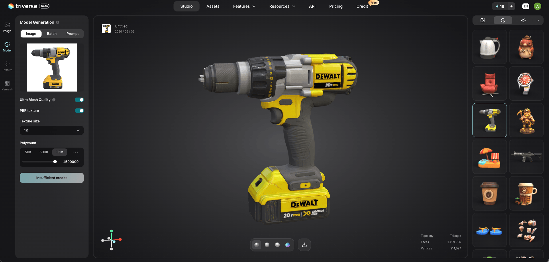 generate e-commerce OBJ 3D model with Triverse