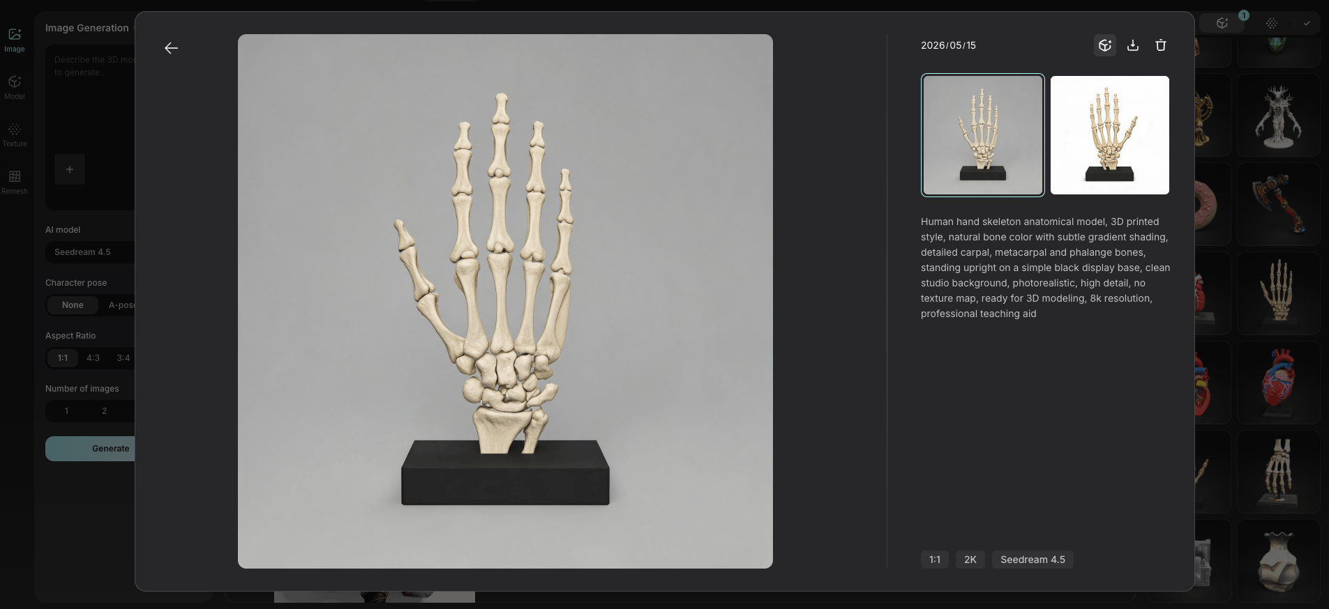 text to 3D skeleton anatomical model