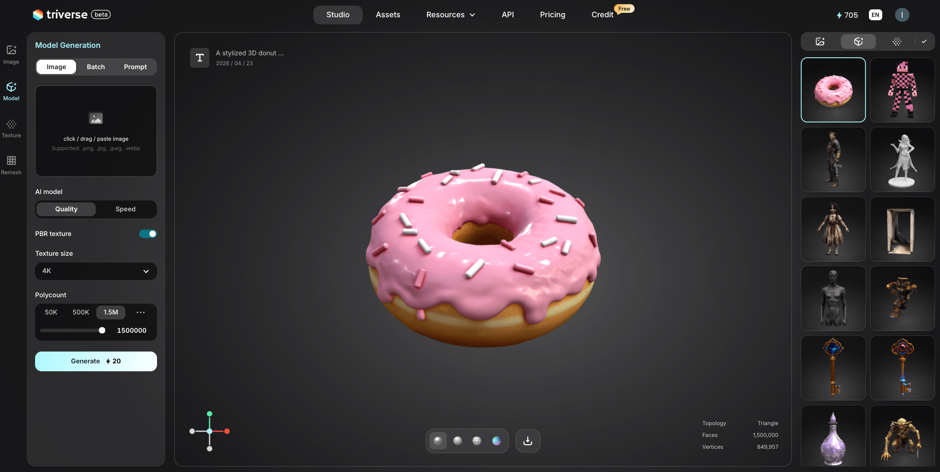 3D donut model generated by Triverse AI