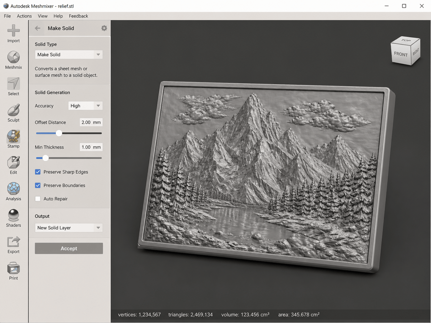 Meshmixer MakeSolid interface
