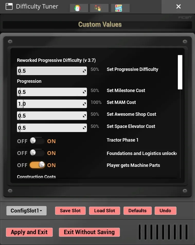 Difficulty Tuner Mod in Satisfactory