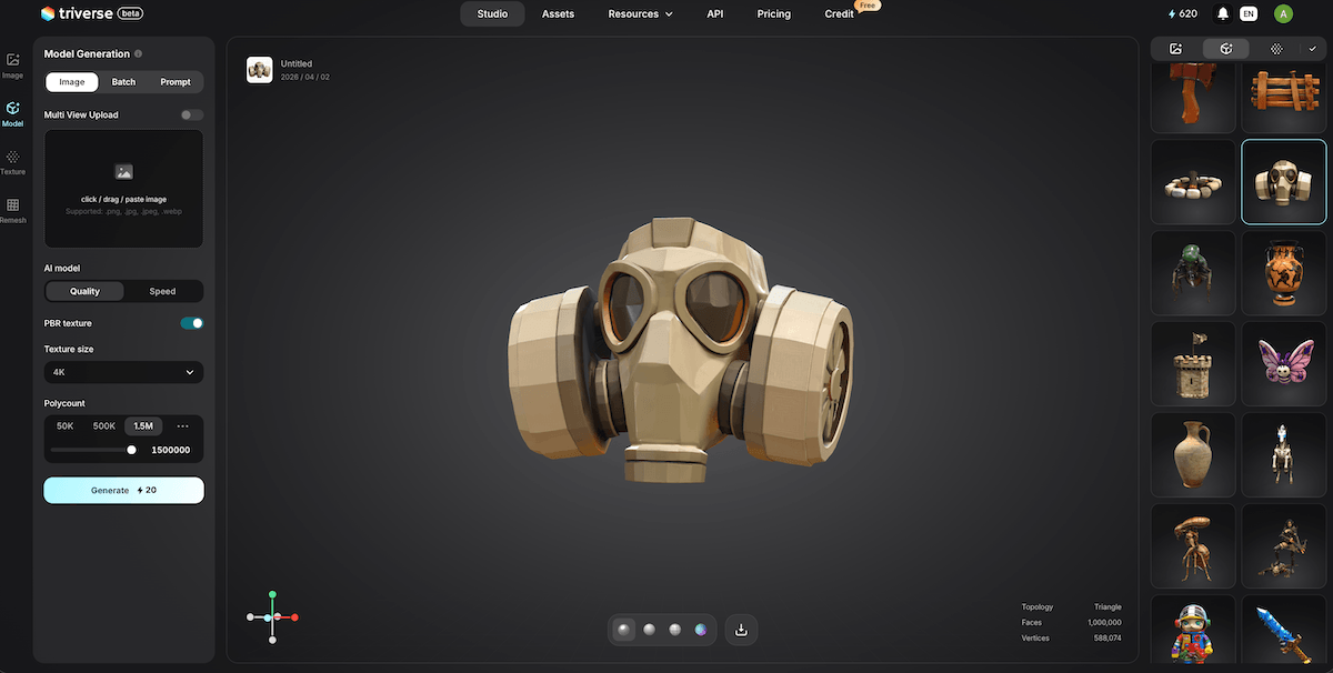 heavy gas mask 3D  model generated by Triverse Ai