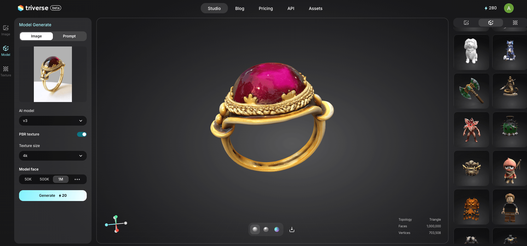 image to gold ring model with Triverse AI