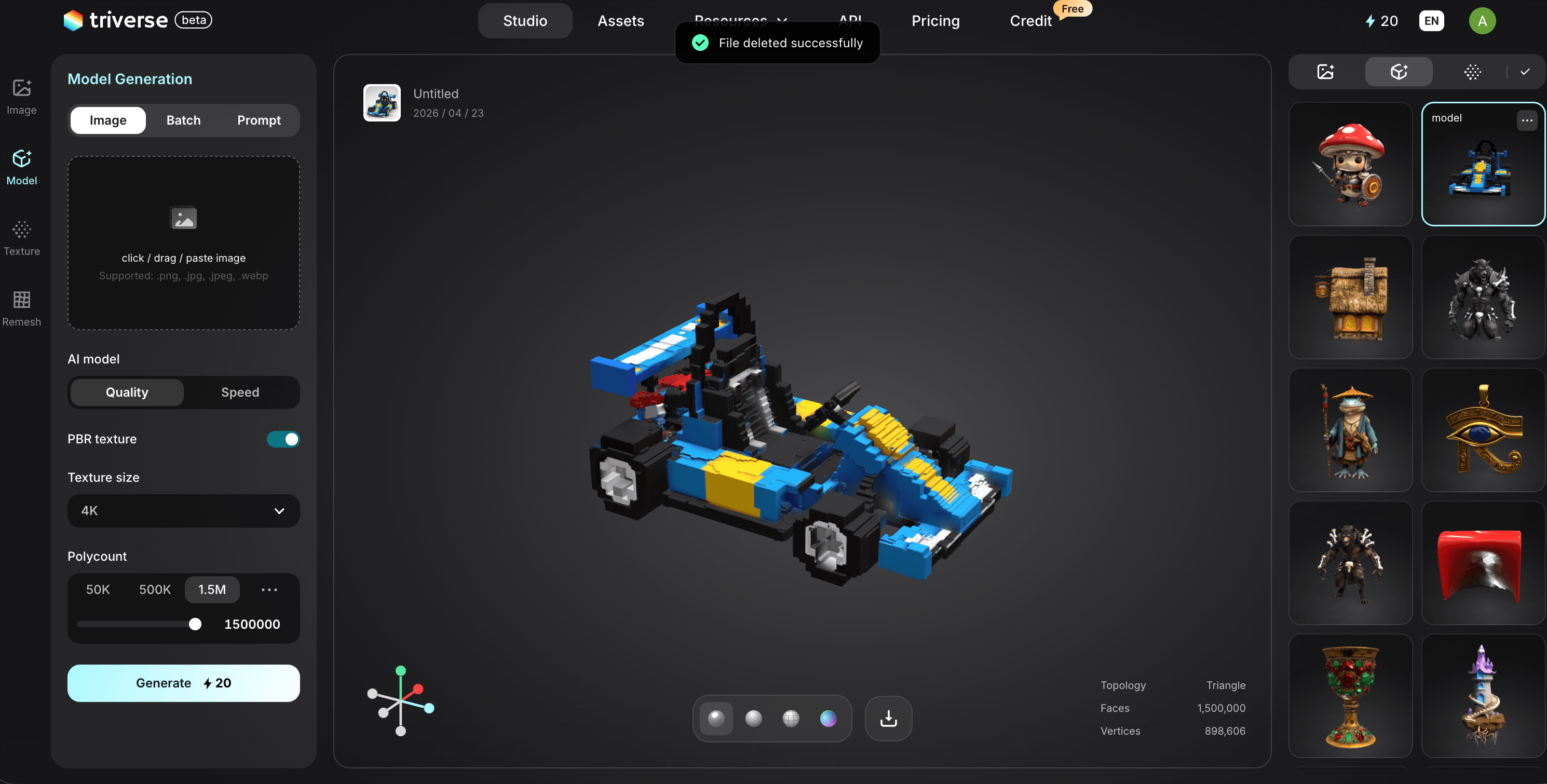 Roblox style 3D model car made by Triverse AI