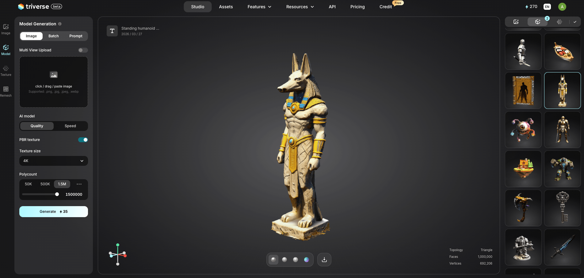 tabletop Egypt humanold anubis 3D model generated by Triverse AI