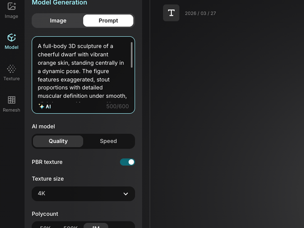 Triverse text to 3D AI prompt polish