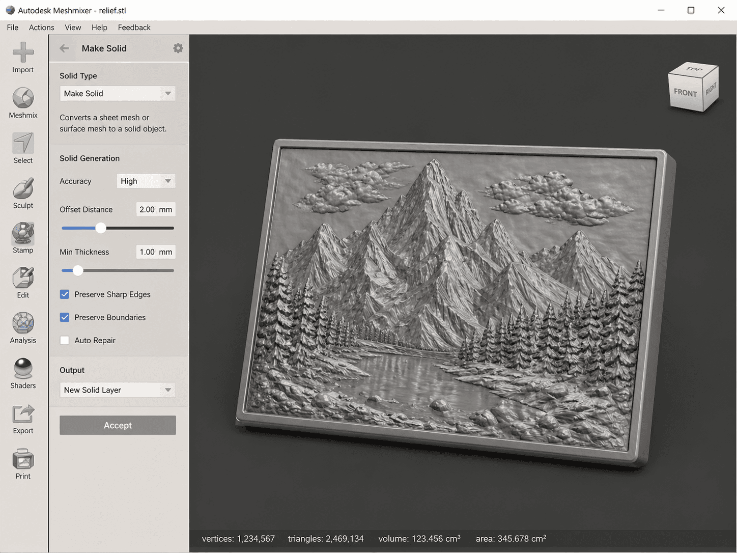 Meshmixer MakeSolid interface
