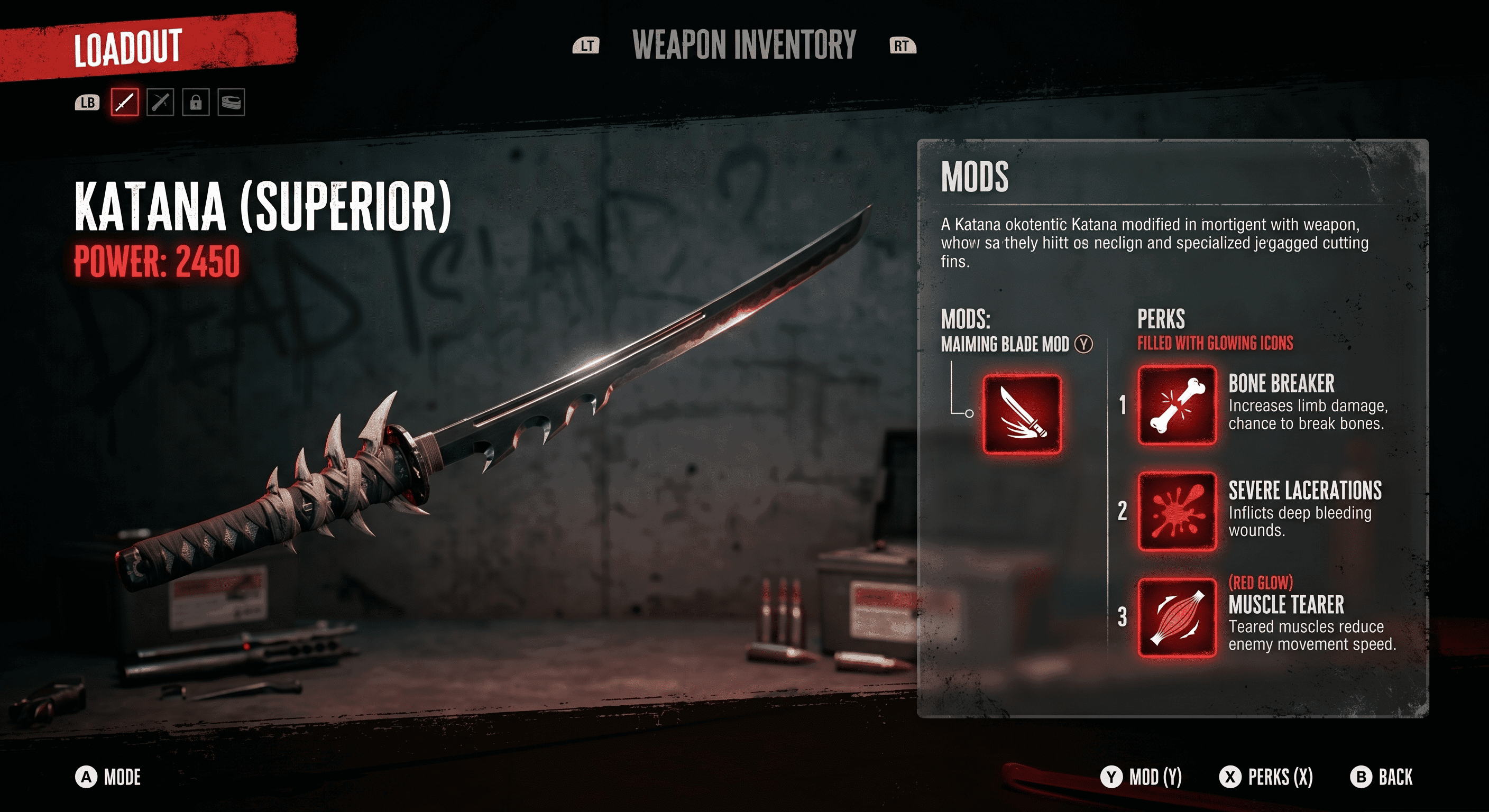 Katana with Maiming mod