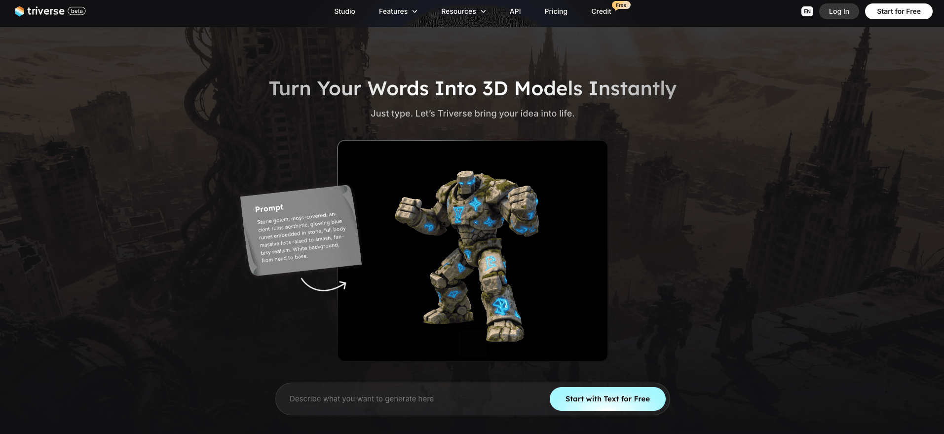 Triverse AI text to 3D