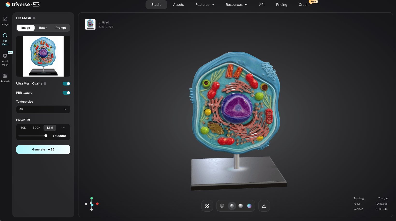 animal cell 3D model generated by Triverse AI
