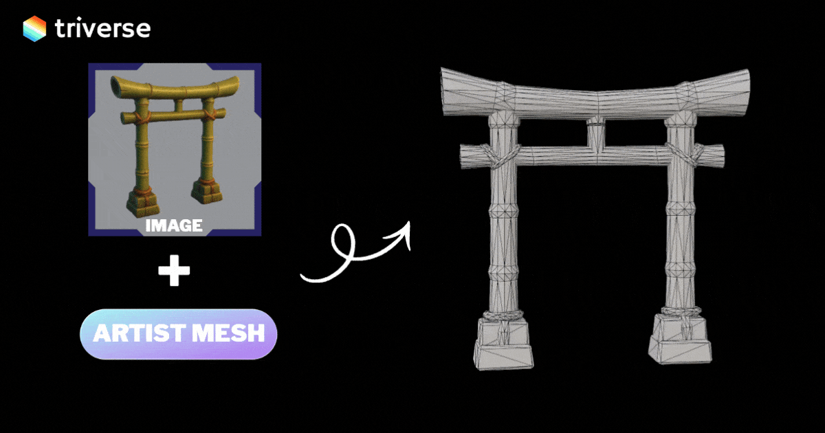 bamboo torii gate low-poly model generated by Triverse AI