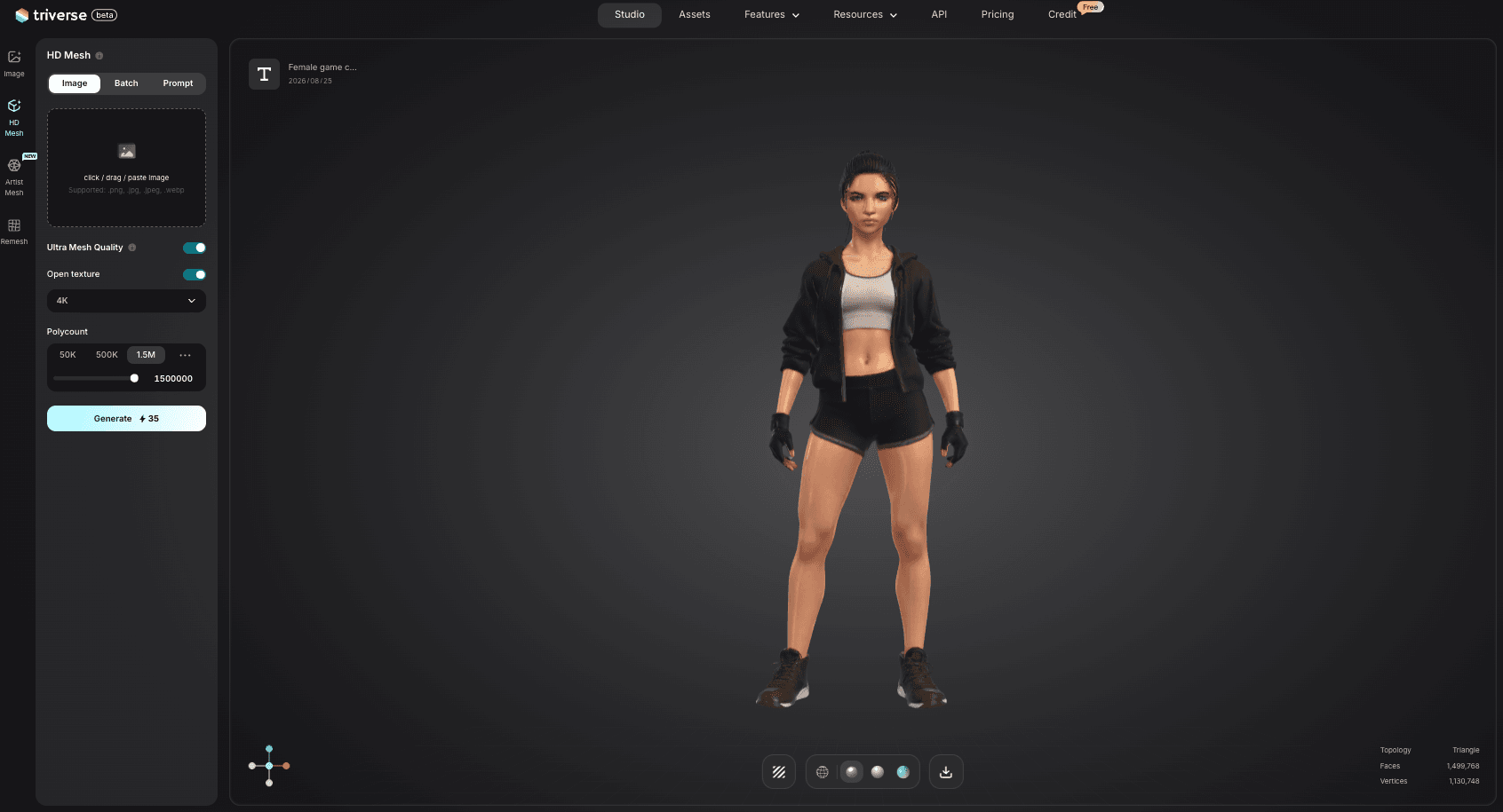 full body female 3D model generated by Triverse AI