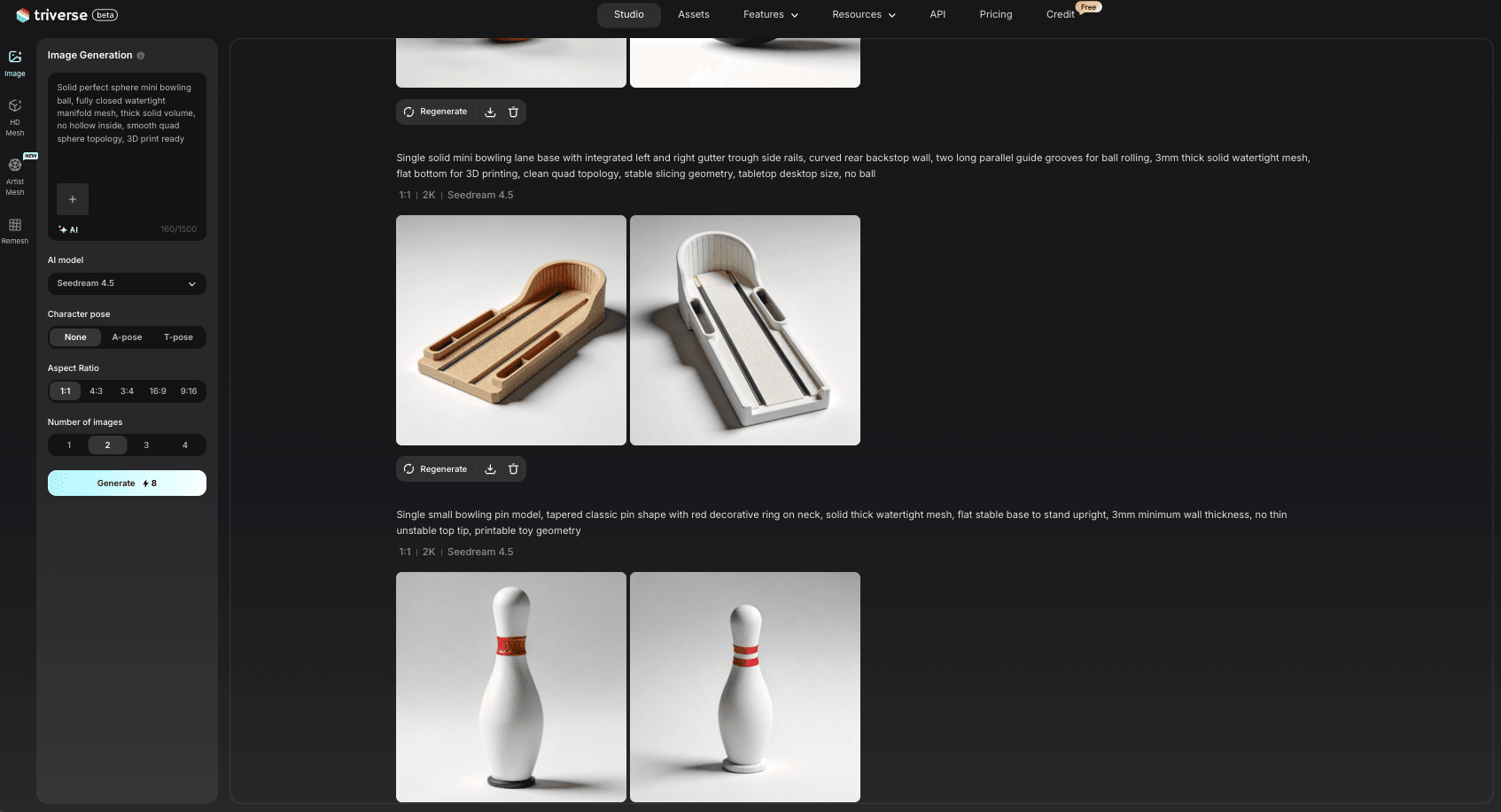 generate mini bowling tabletop picture from text prompt in Triverse AI