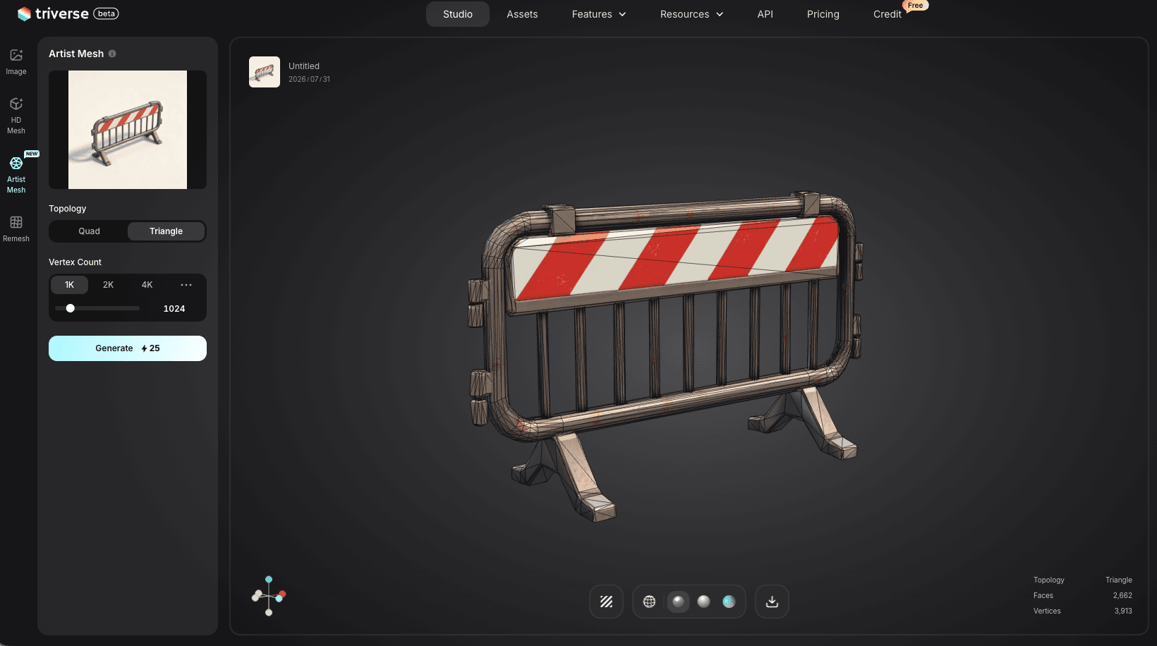 low-poly road locks 3D model generated by Triverse AI
