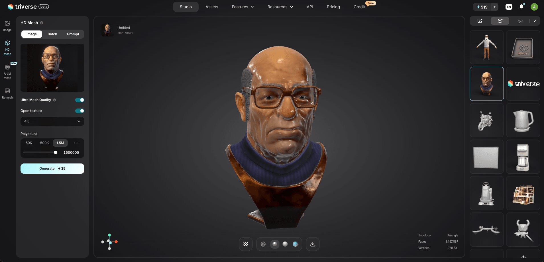 old man model generated by Triverse AI