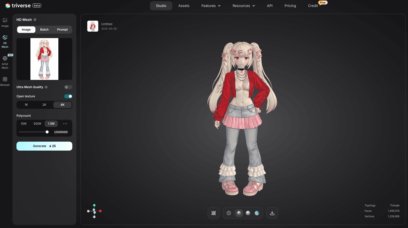 y2k style full body girl 3D model generated by Triverse AI