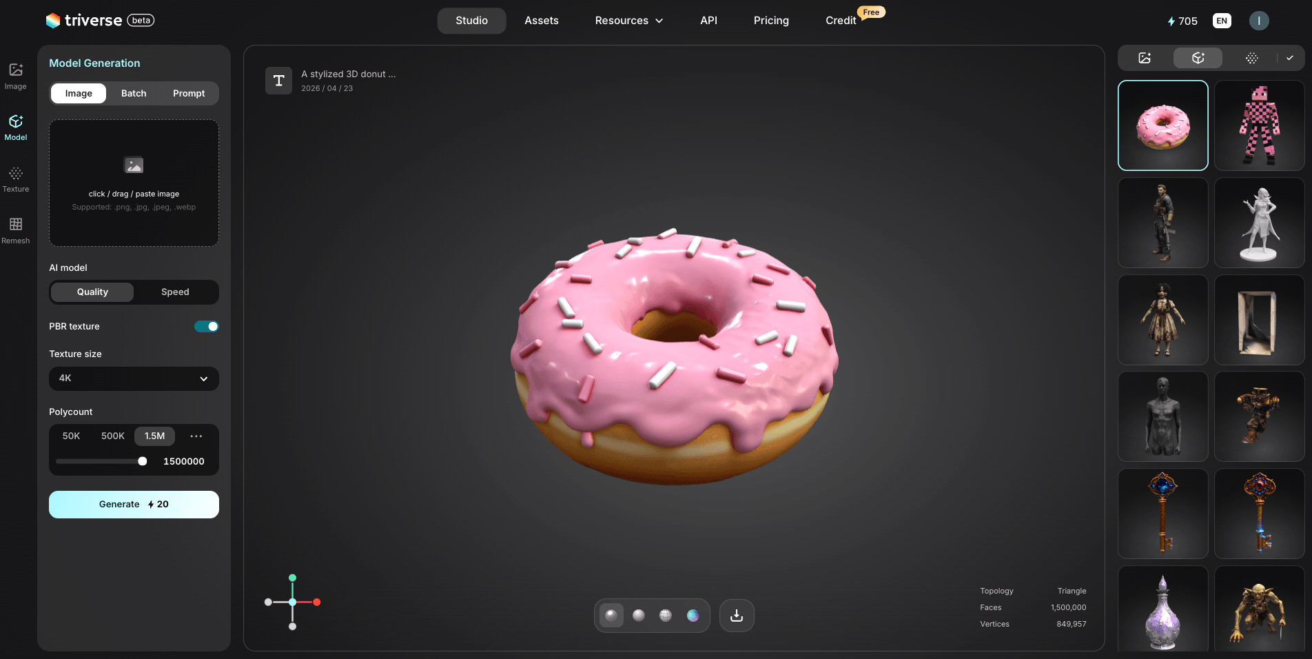 3D donut model generated by Triverse AI