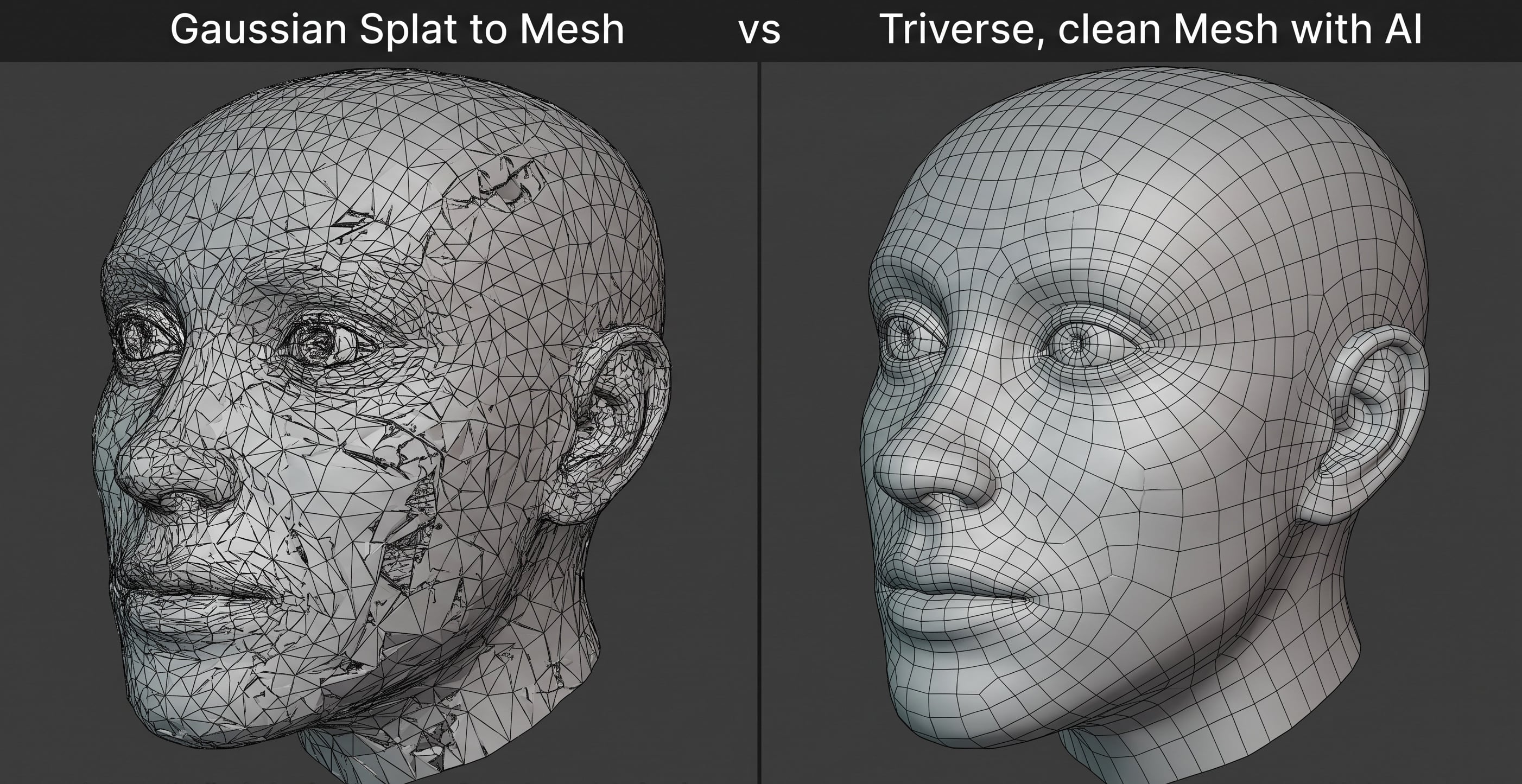 3DGS to mesh vs Triverse AI mesh