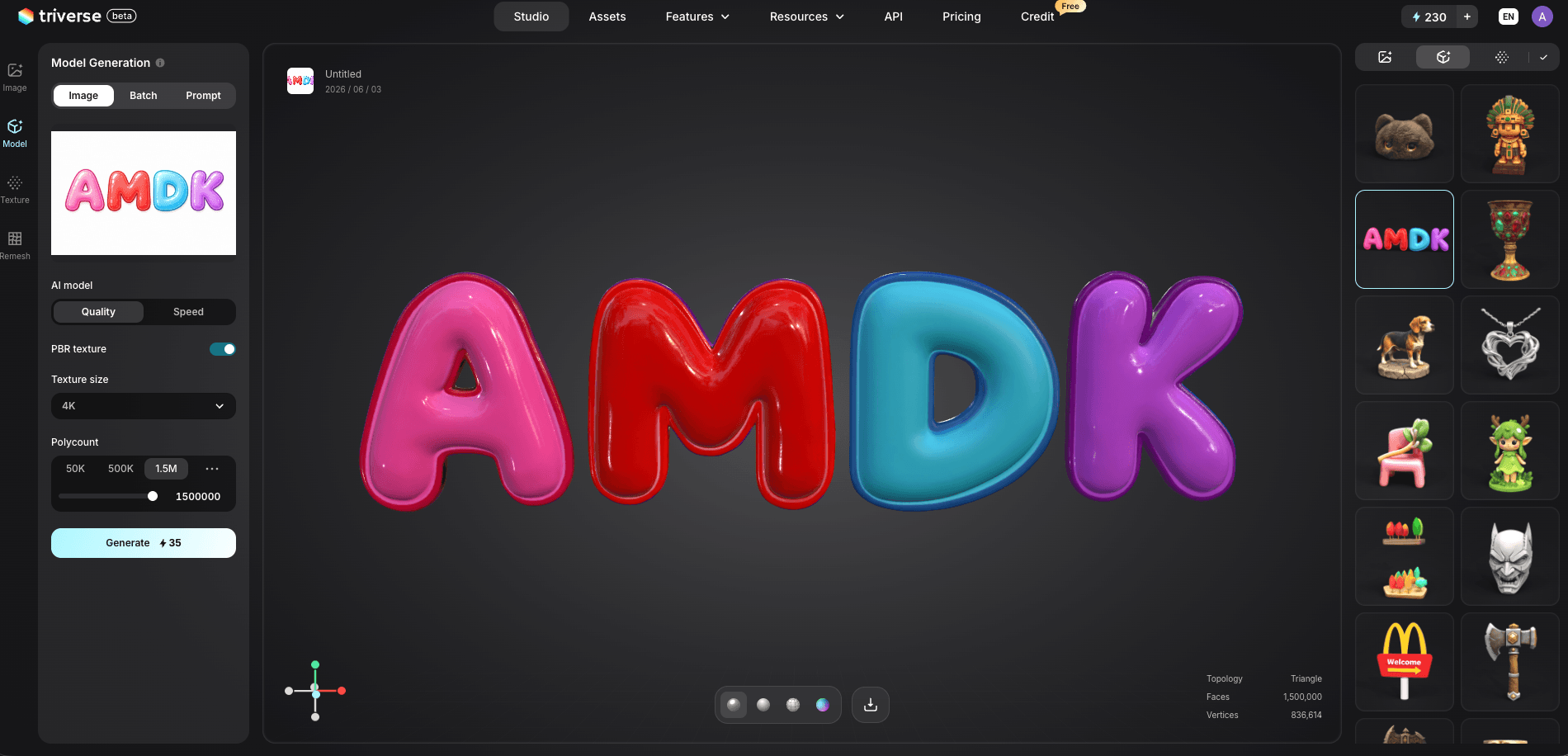 3D font logo generated by Triverse