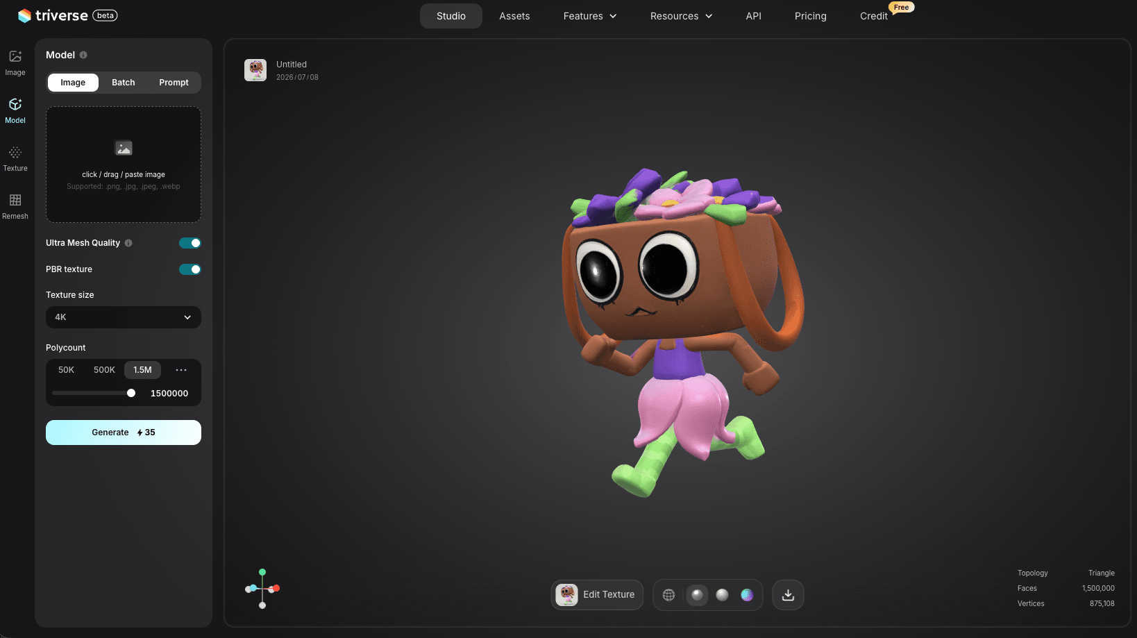 Bassie 3D model generated by Triverse AI
