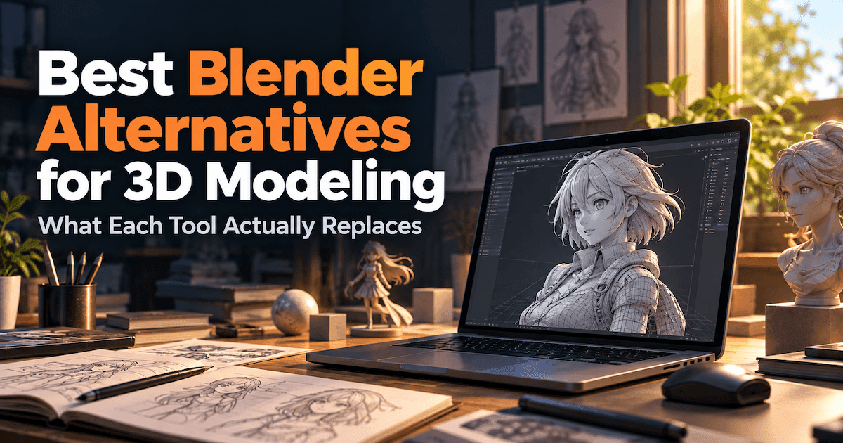 Best Blender alternatives for 3D modeling shown in a creative 3D artist workspace