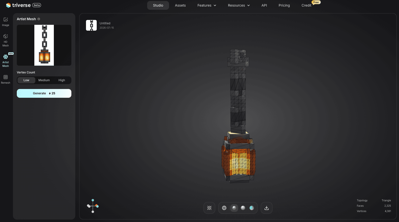 Minecraft lattern model generated by Triverse AI