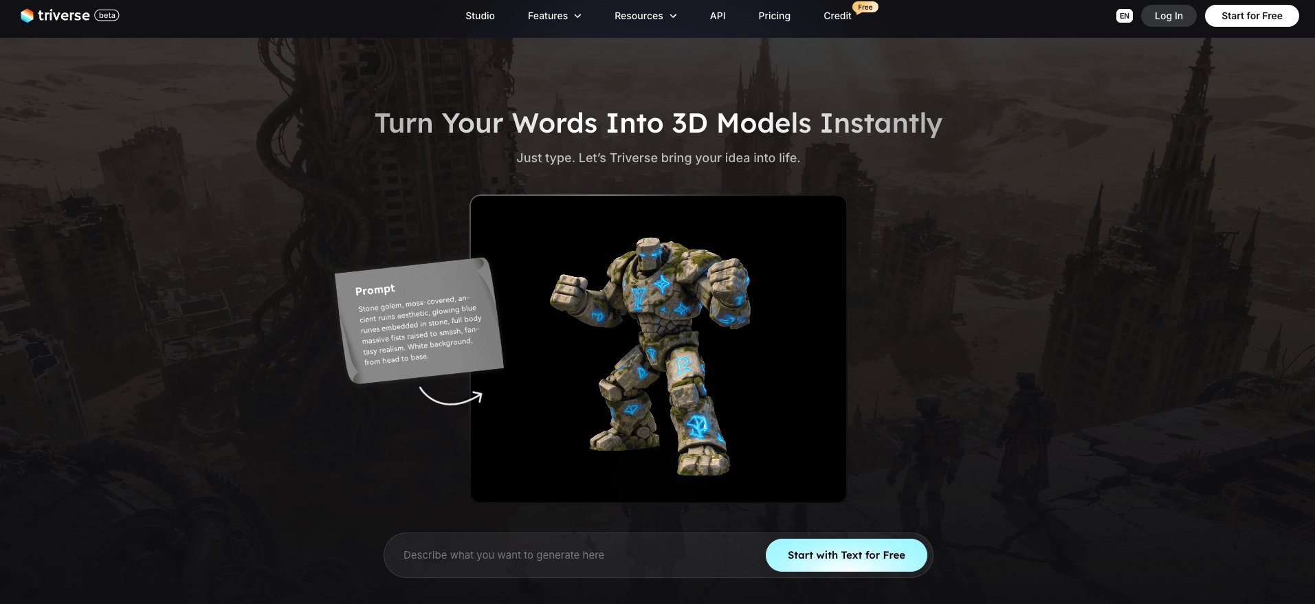 Triverse AI text to 3D