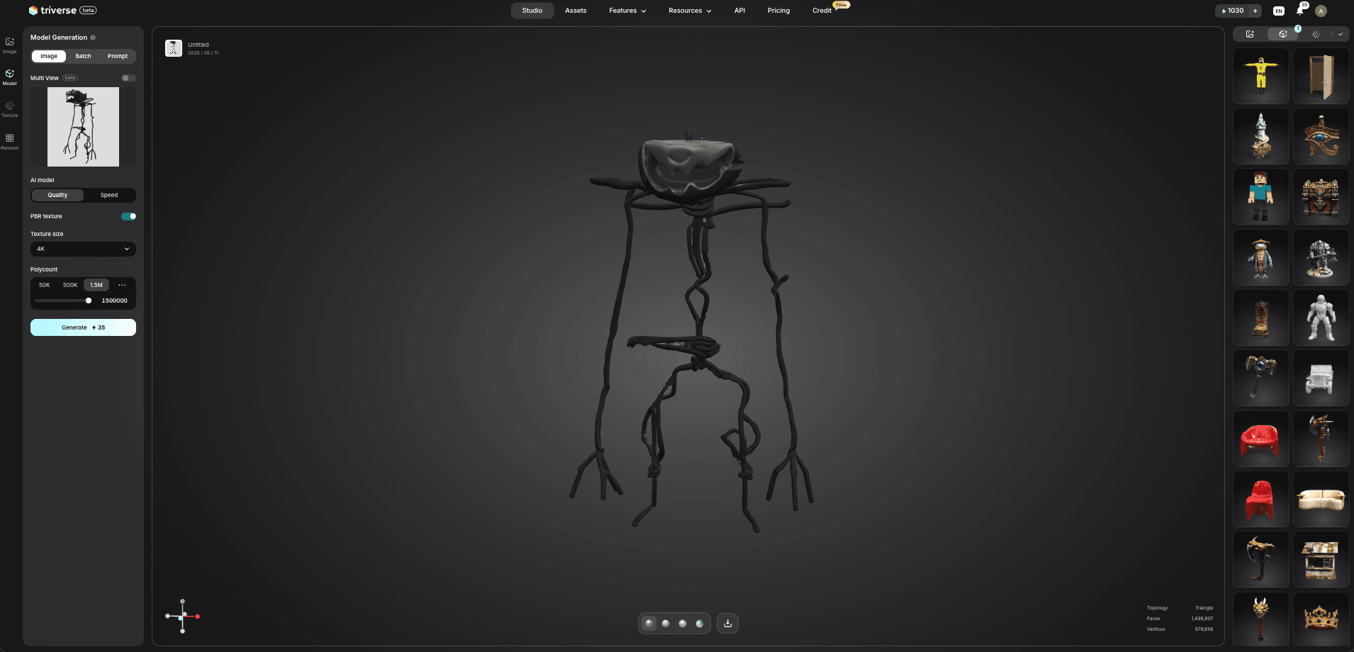 Backrooms game cell monster model generated by Triverse AI