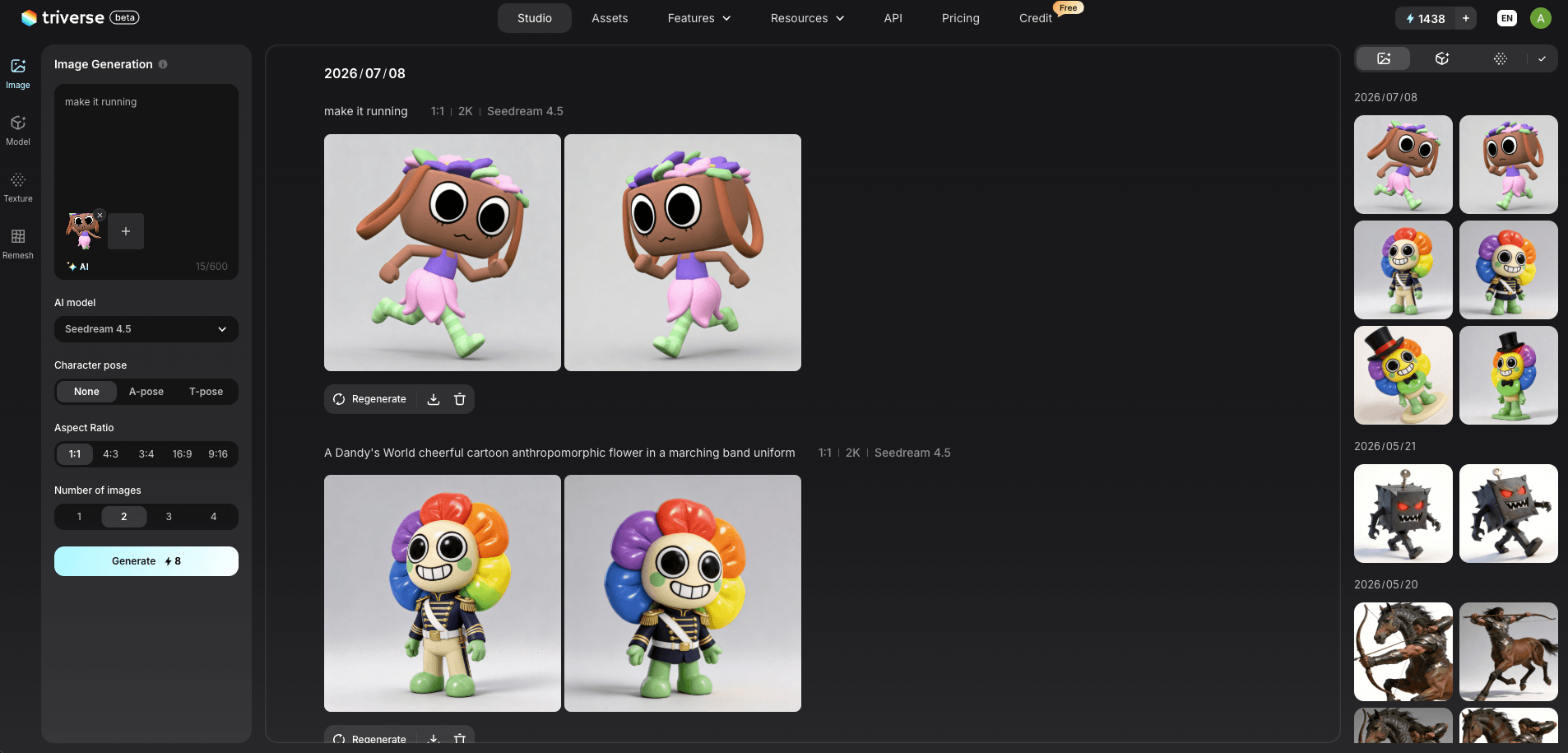 create Dandy's World fan art from a reference picture in Triverse AI