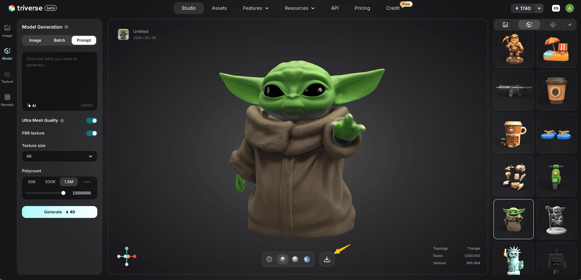 download 3D model in Triverse AI