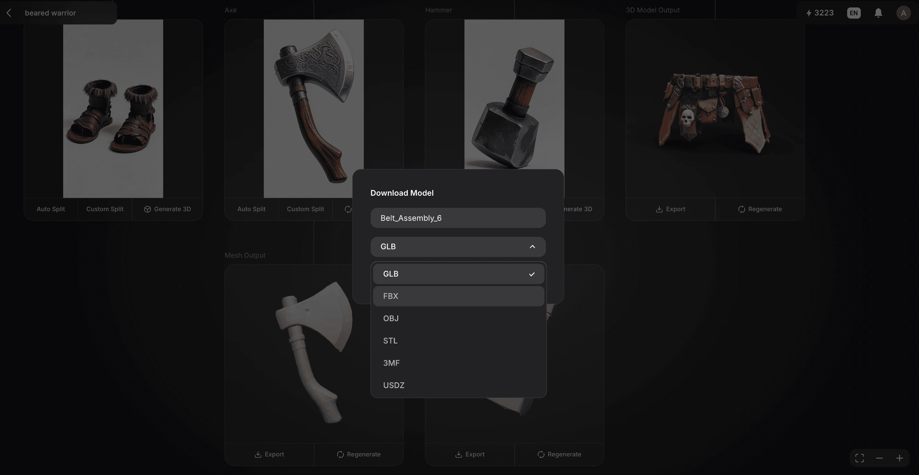 export 3D model in Triverse AI