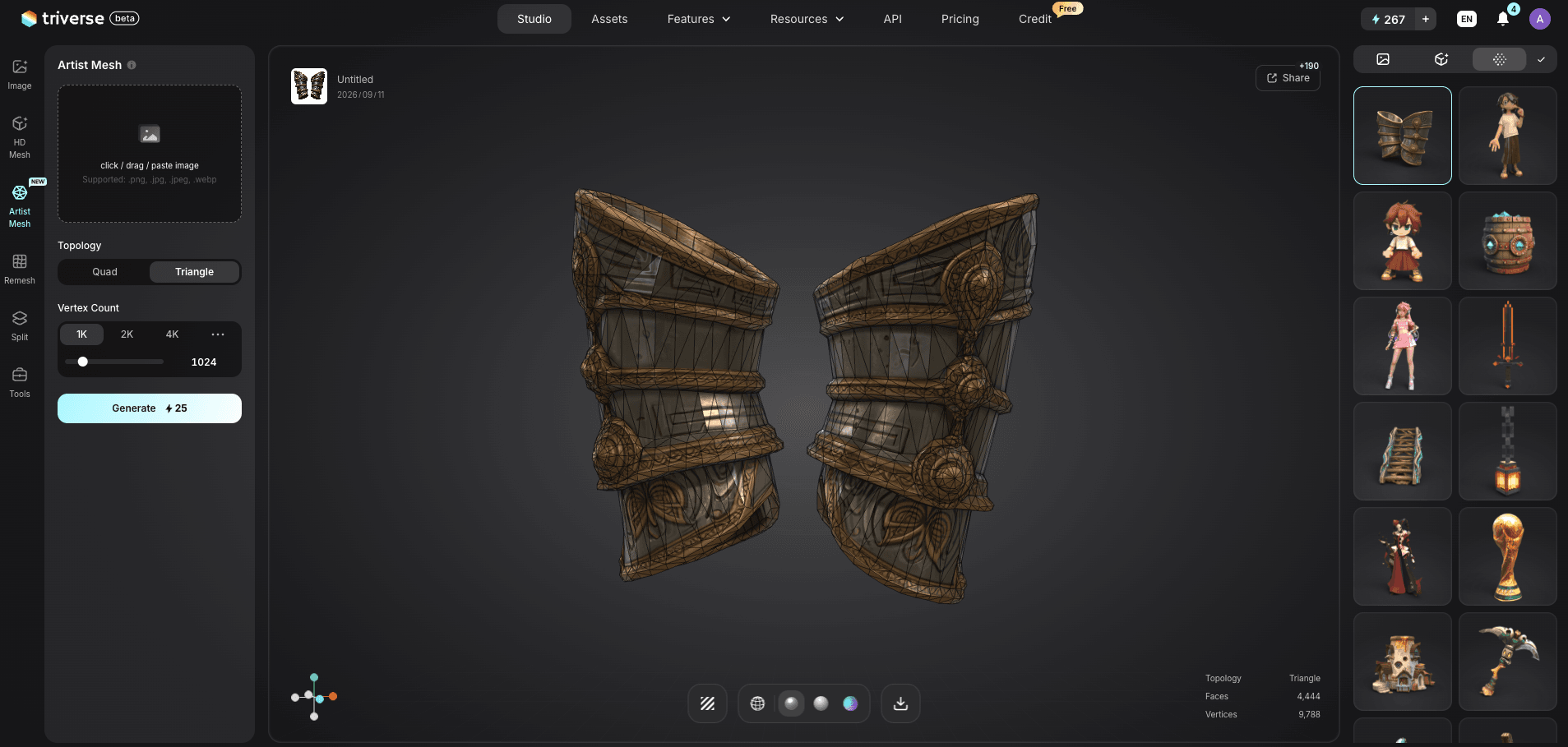 low-poly forearms bracers 3D model generated by Triverse AI