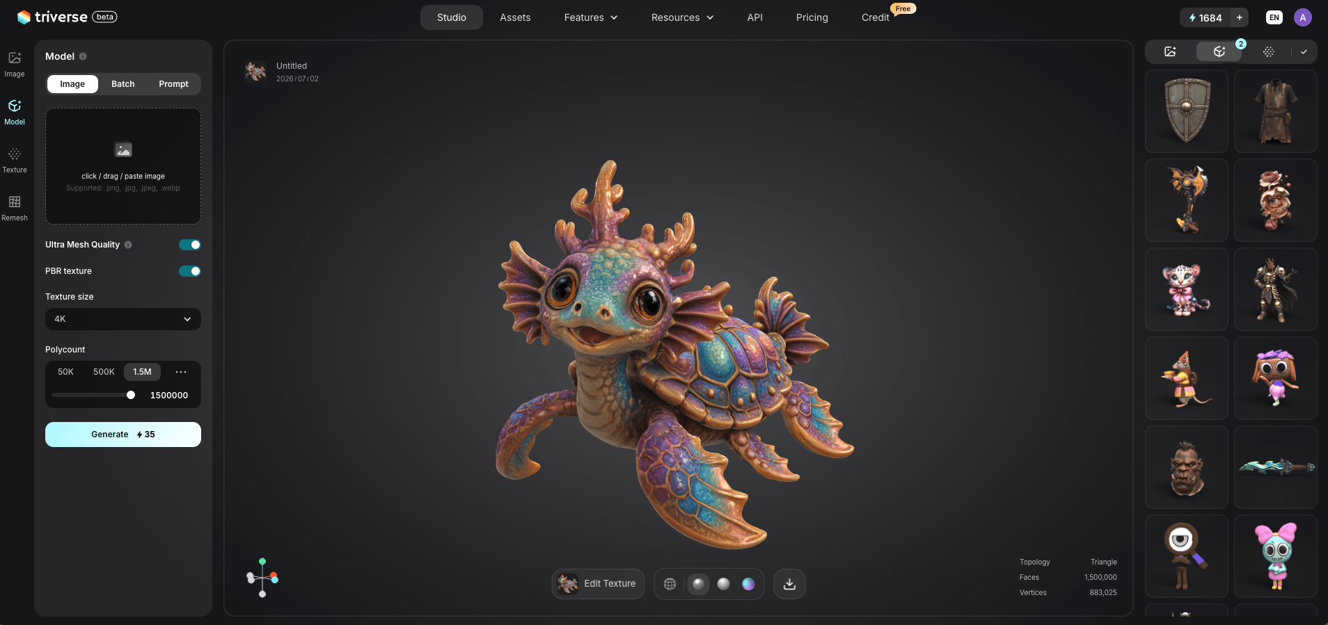 generate turtle 3D model in Triverse