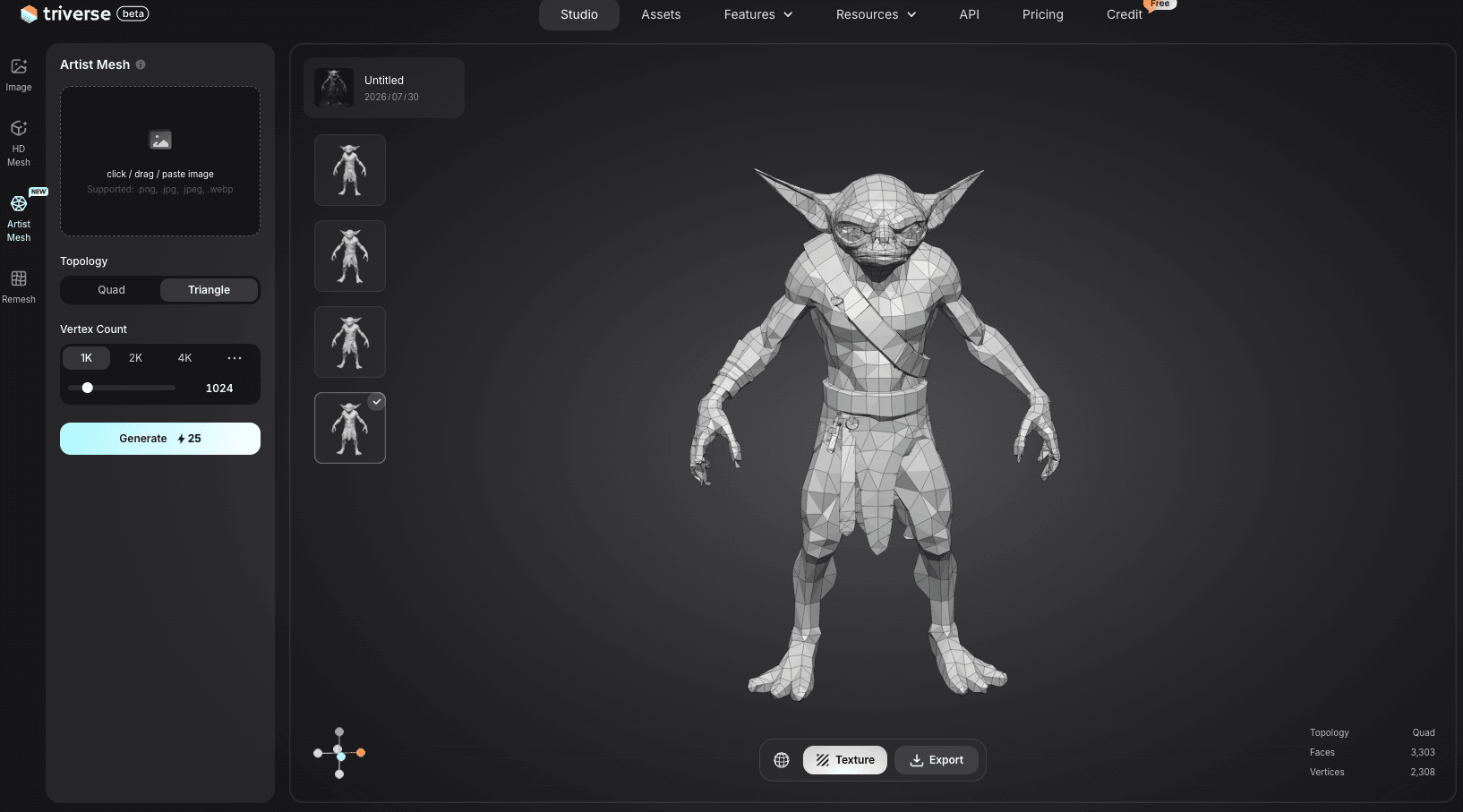 green monster 3D model generated by Triverse AI