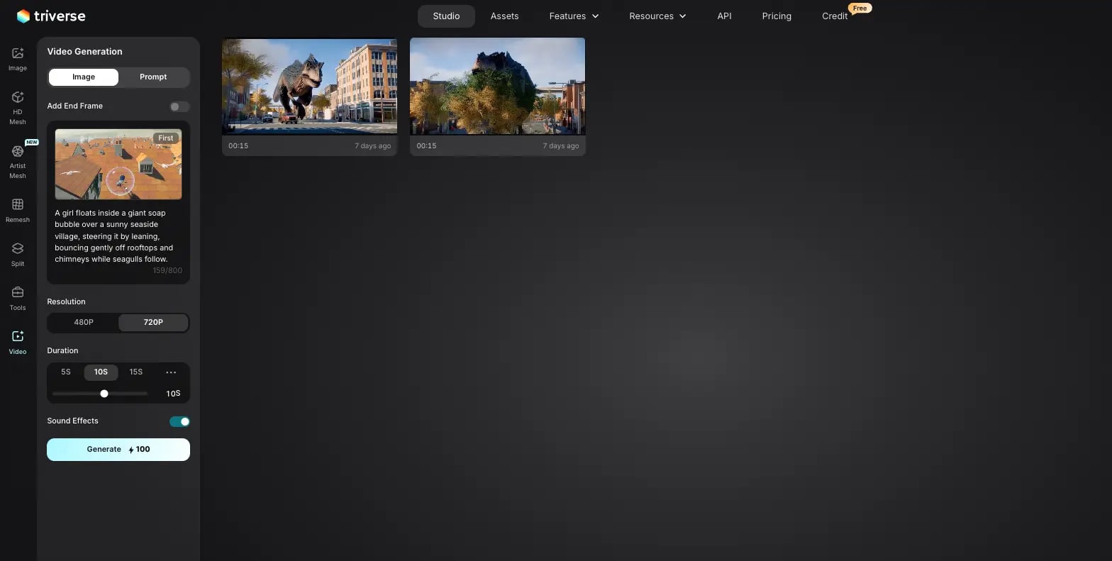 Image to Video feature in Triverse AI