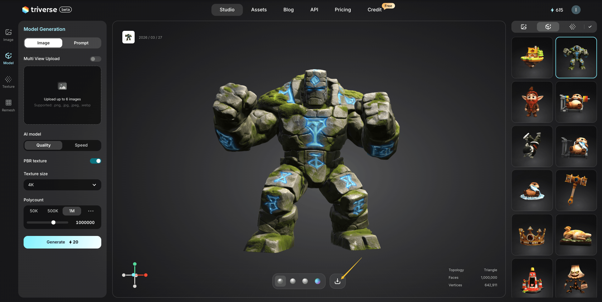 Triverse image to 3D export