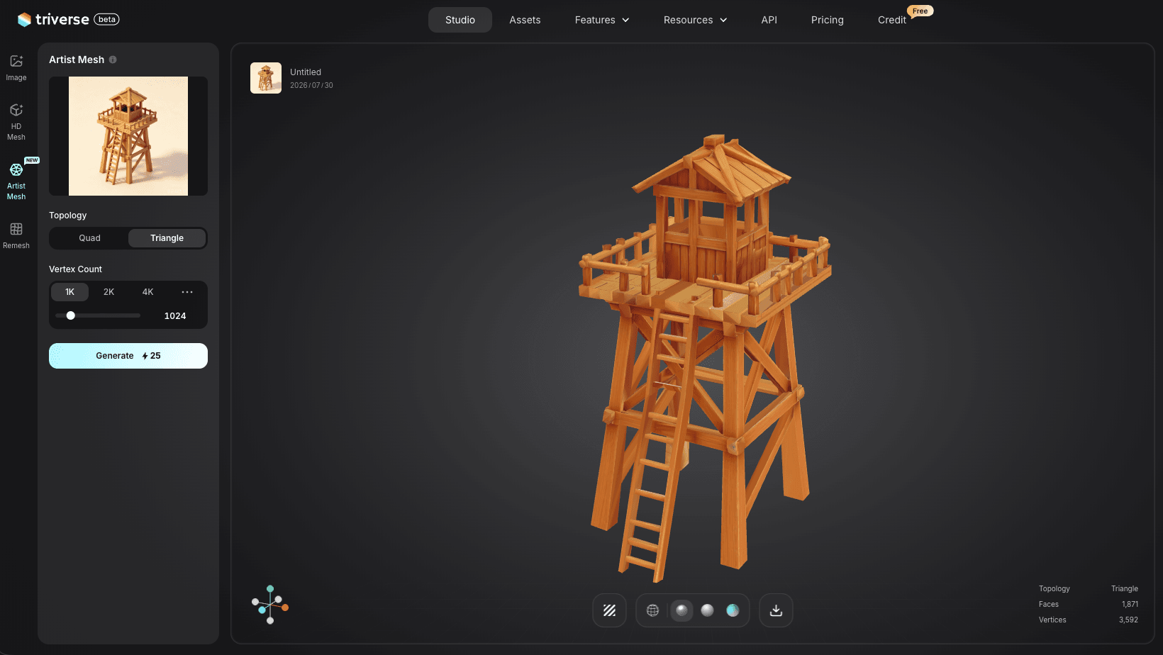 low-poly game 3D model asset generated by Triverse AI Artist Mesh mode