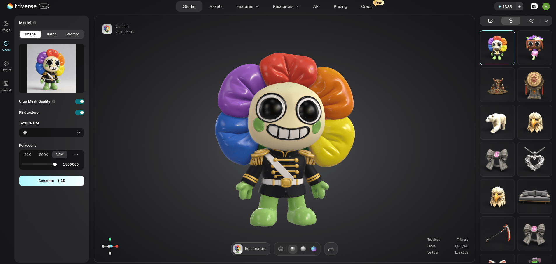 make customize 3D Dandy's World models in Triverse AI