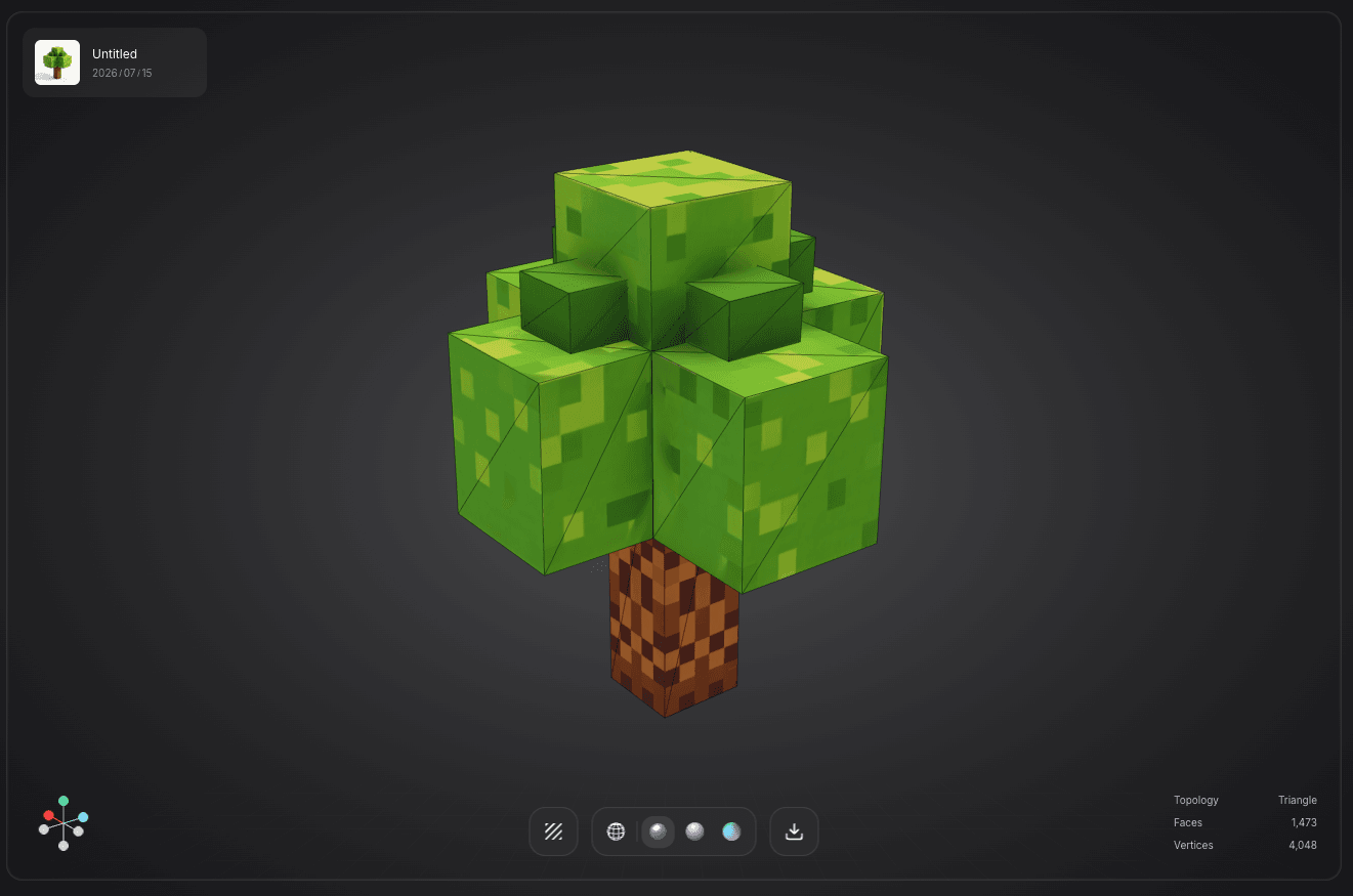 Minecraft tree low-poly model generated by Triverse AI
