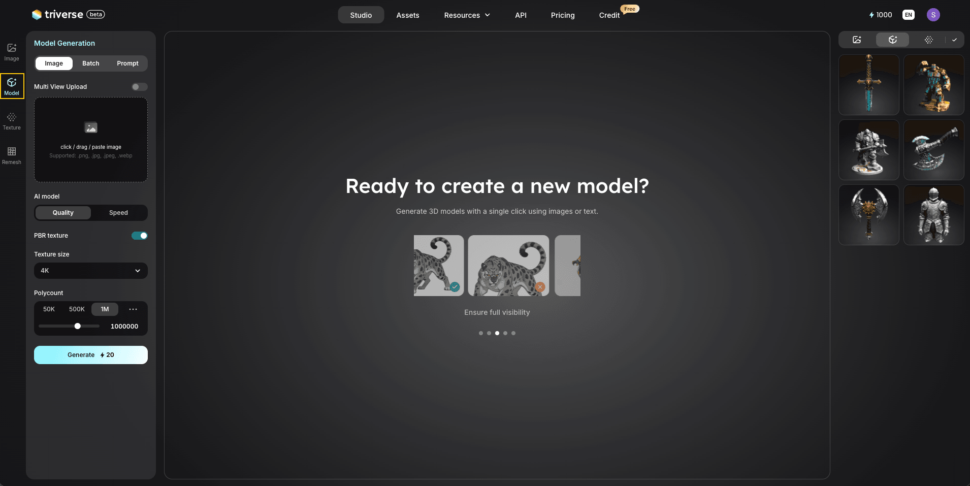 Model Generation Settings in Triverse