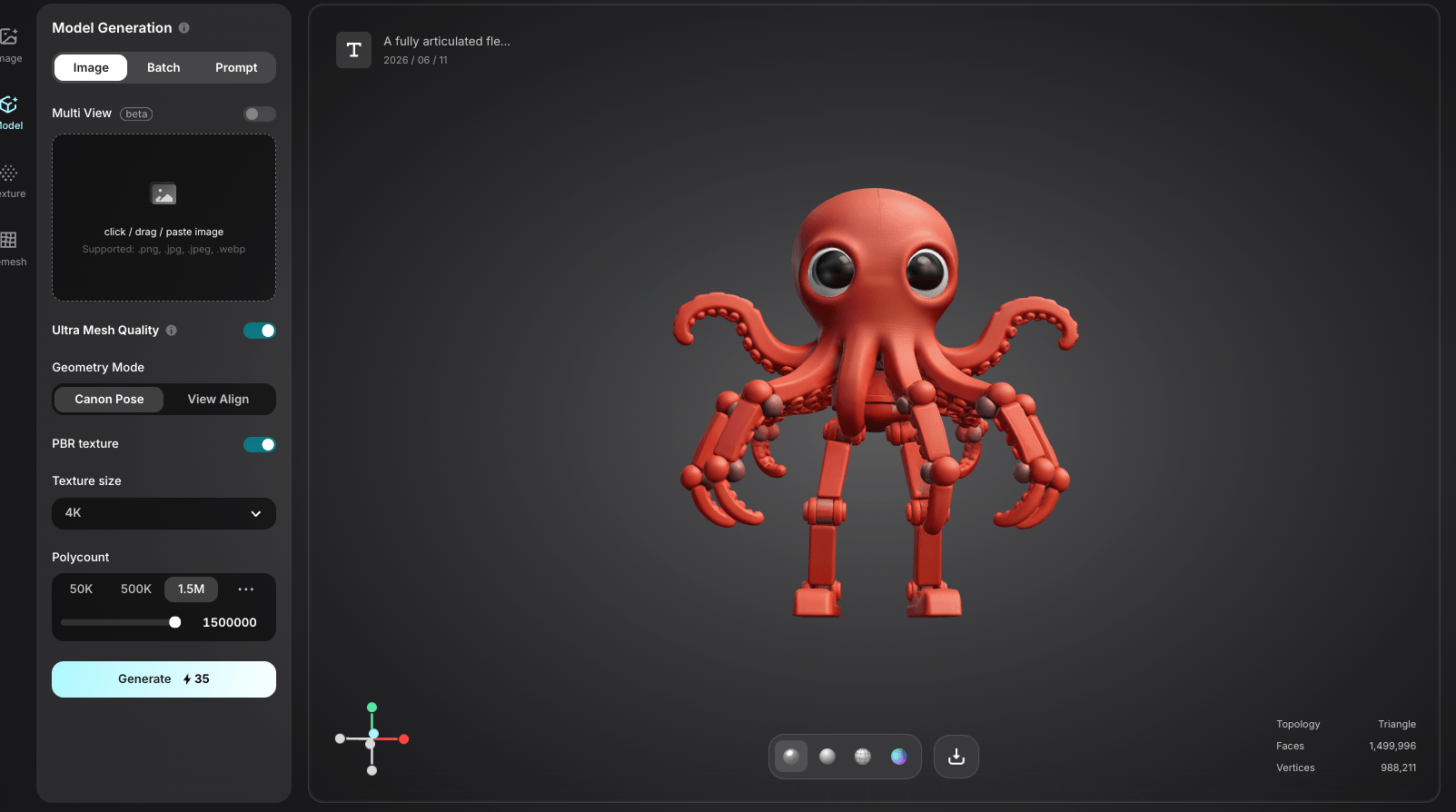 octopus 3D model generated from text by Triverse AI