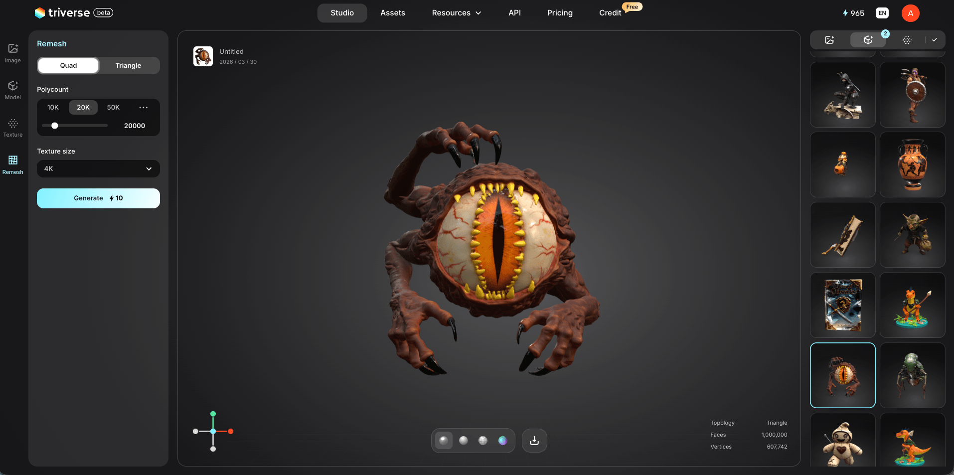 Choose model first using Triverse retopology