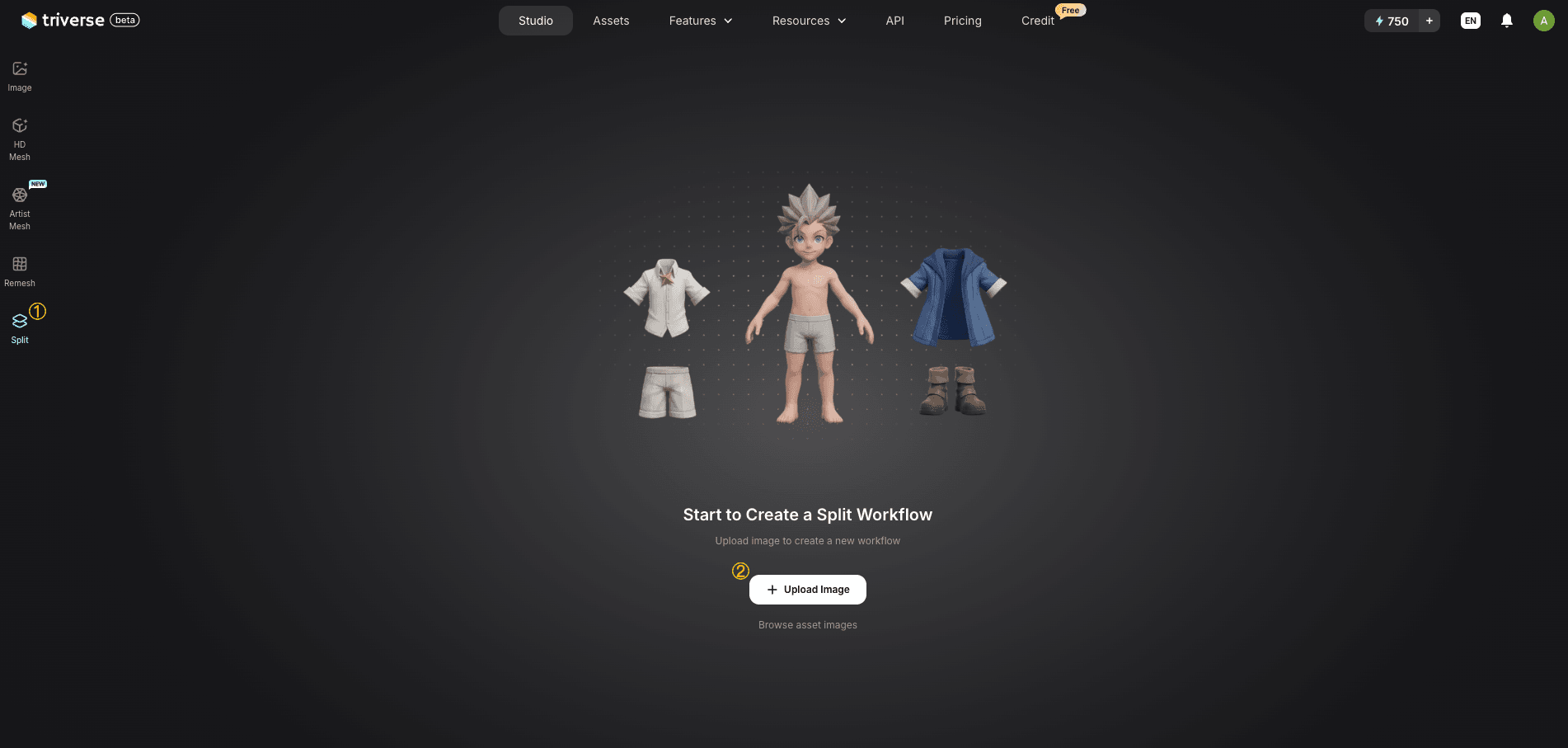 use Split feature of Triverse AI